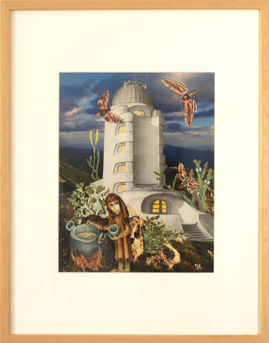 Original "Einsteinturm" - Surreal Vintage Observatory Tower Fantasy Landscape Collage gerahmt