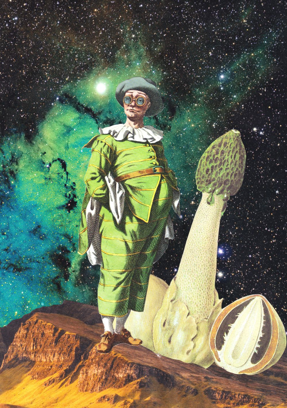 Original "Morchel" - Surreale Commedia dell'Arte Collage gerahmt