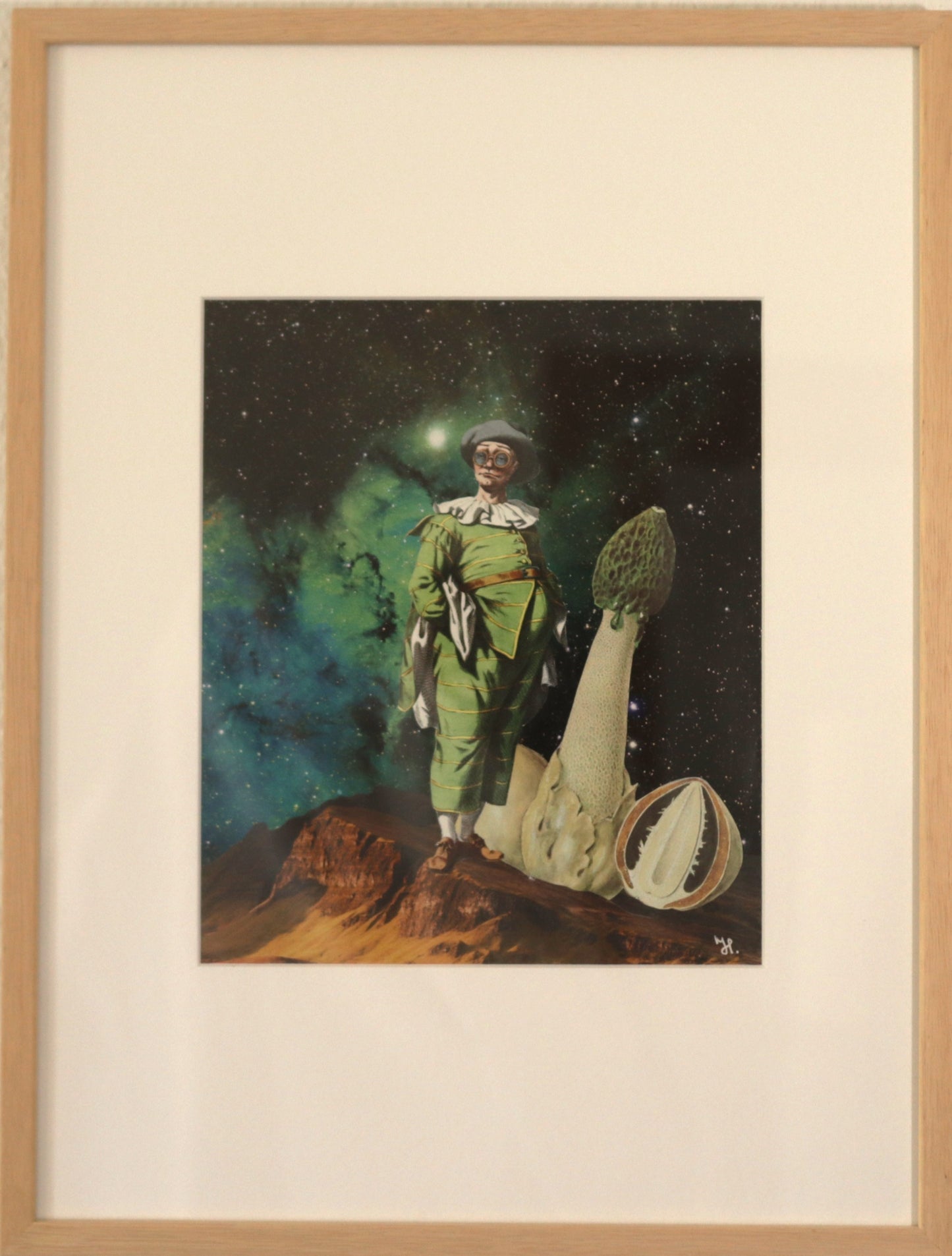 Original "Morchel" - Surreale Commedia dell'Arte Collage gerahmt