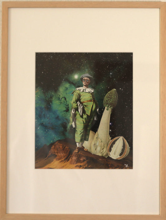 Original "Morchel" - Surreale Commedia dell'Arte Collage gerahmt