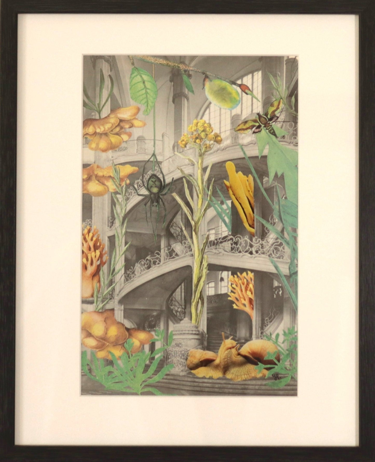 Original "Natur und Art Deco" - Vintage Collage Natur, Art Deco Architektur gerahmt