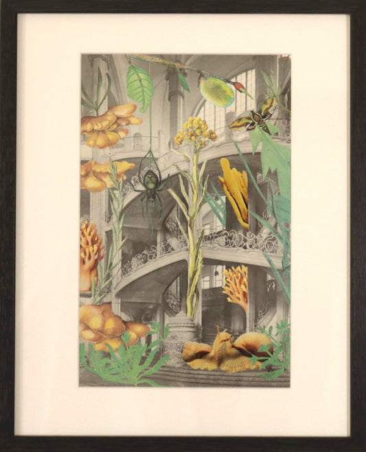 Original "Natur und Art Deco" - Vintage Collage Natur, Art Deco Architektur gerahmt