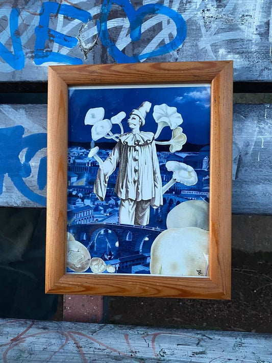 Original "Pulcinella" - Surreale Vintage Collage gerahmt